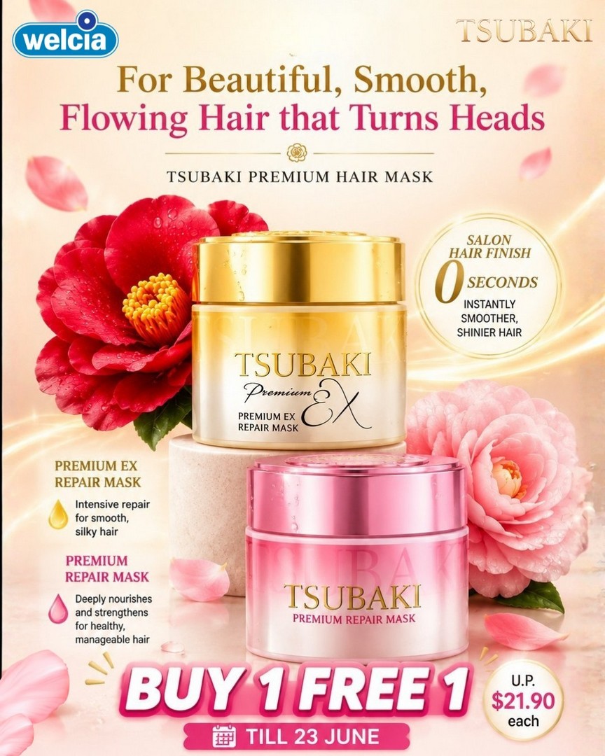 Welcia-BHG-TSUBAKI-Hair-Mask-Buy-1-Free-1-Hair-Care-Promotion 19–23 June 2026: Welcia-BHG TSUBAKI Hair Mask Buy 1 Free 1 Hair Care Promotion in Singapore