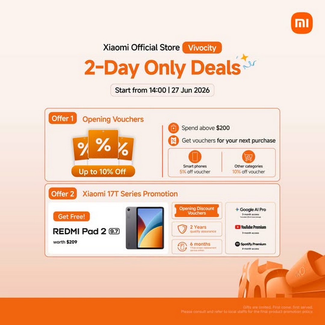 Xiaomi-Singapore-VivoCity-Grand-Opening-Sale-Promotion-2 27 June 2026 onwards: Xiaomi Singapore VivoCity Grand Opening Sale Promotion: Decade of Innovation Celebration with VivoCity Exclusive Deals and Up to $280 Off Selected Products