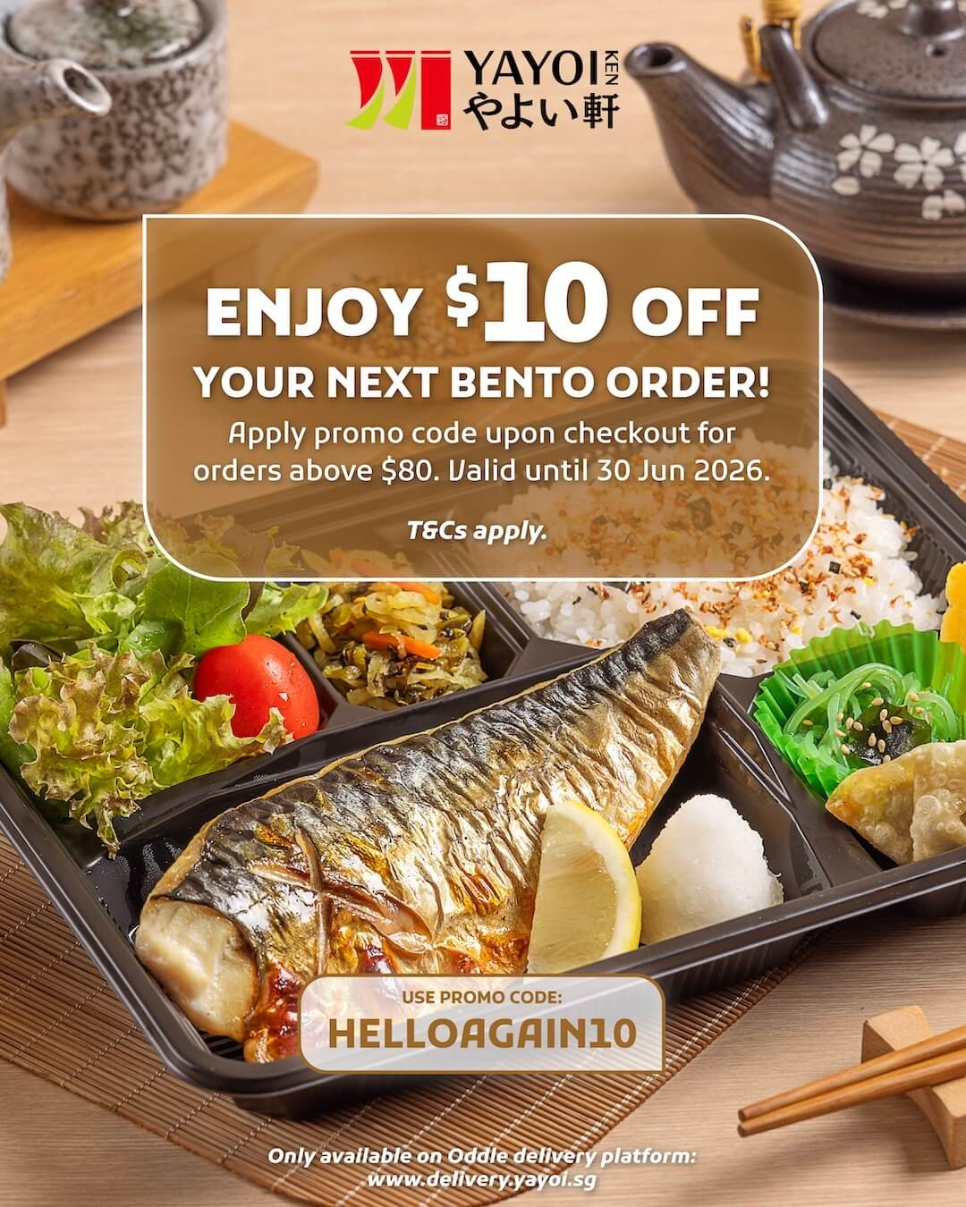 YAYOI-Singapore-Get-10-Off-Next-Bento-Order-Promotion 27 May–30 June 2026: YAYOI Singapore Get $10 Off Next Bento Order Promotion via Oddle Delivery Platform – Japanese Bento Savings Deal