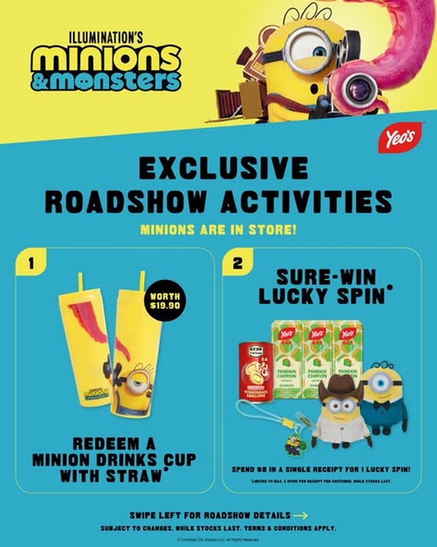 Yeos-x-Minions-Monsters-Roadshow-Singapore 1 July 2026 Onward: Yeo’s x Minions & Monsters Roadshow Singapore, Giveaway Promotion with Lucky Spin & Exclusive Drink Cup Redemption