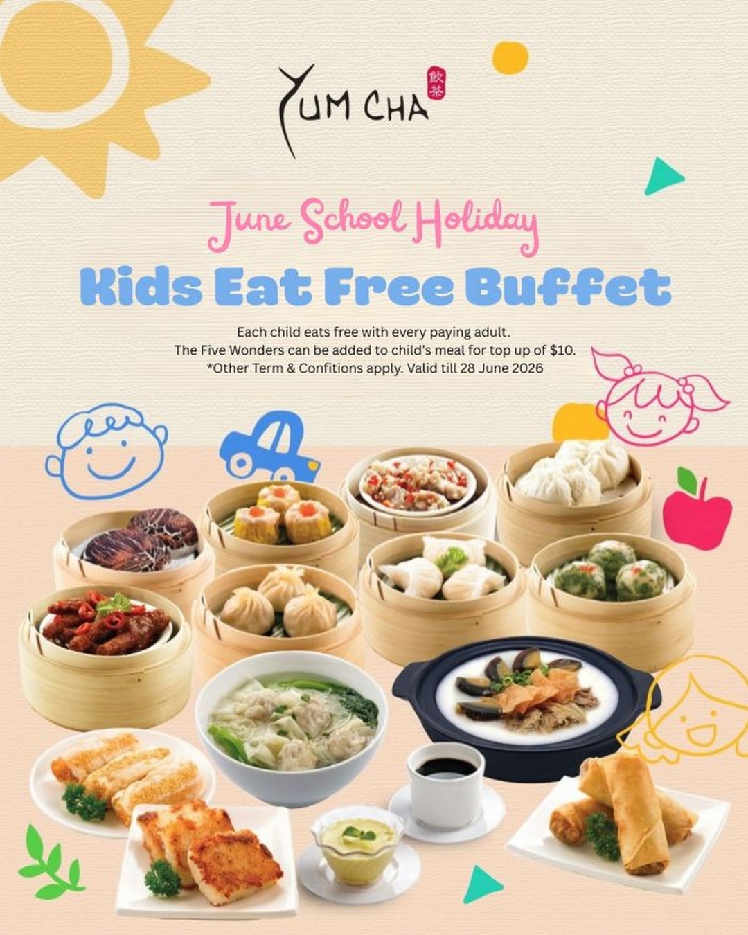 Yum-Cha-Singapore-Kids-Eat-Free-Buffet-Promotion Now till 30 June 2026: Yum Cha Singapore Kids Eat Free Buffet Promotion, School Holiday Family Dining Deal
