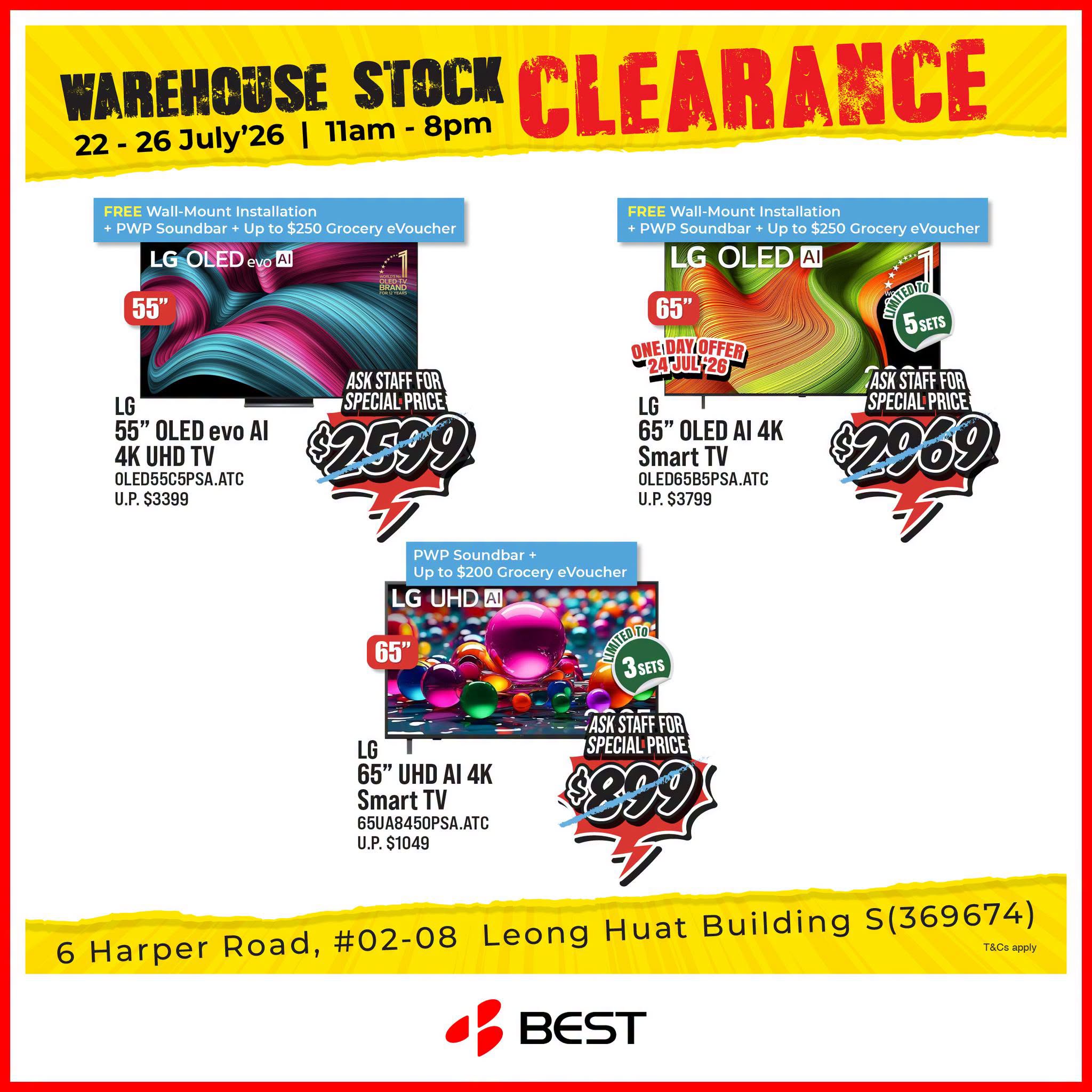 2 22-26 July 2026: Best Denki Singapore Warehouse Clearance Sale: Up to 90% OFF Electronics Bargains at Leong Huat Building