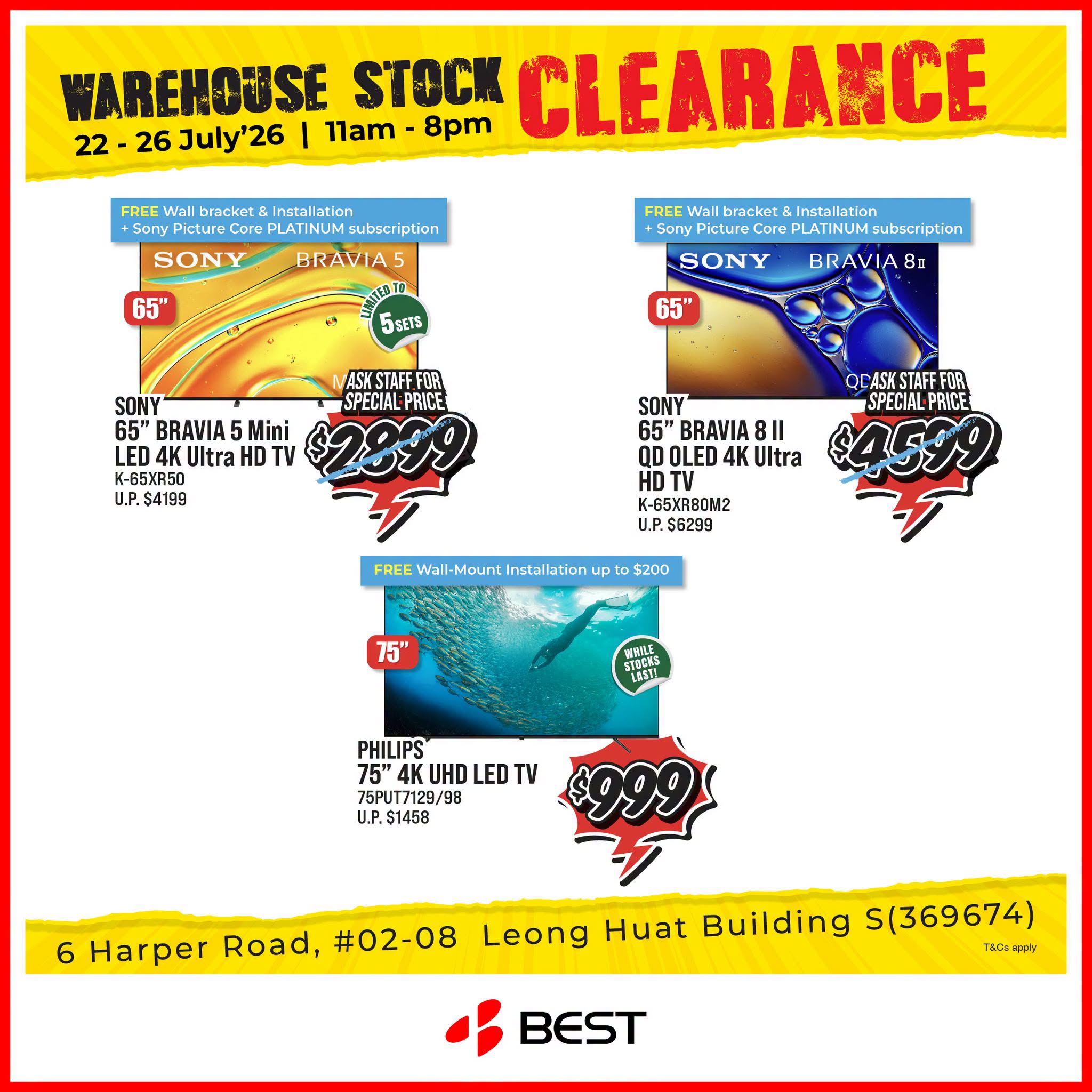 4 22-26 July 2026: Best Denki Singapore Warehouse Clearance Sale: Up to 90% OFF Electronics Bargains at Leong Huat Building
