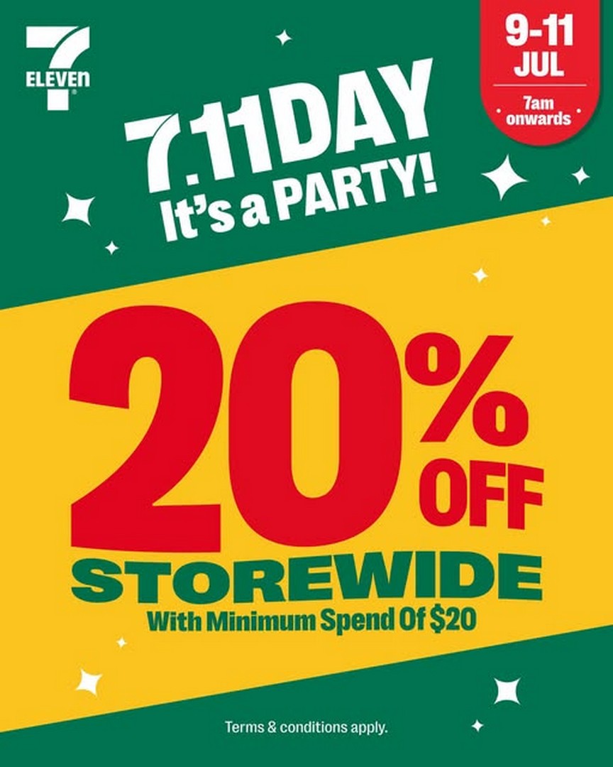 7-Eleven-Singapore-7.11-Day-Party-Storewide-Promotion 9–11 July 2026: 7-Eleven Singapore 7.11 Day Party Storewide Promotion – Enjoy 20% OFF with Minimum $20 Spend at Participating Stores