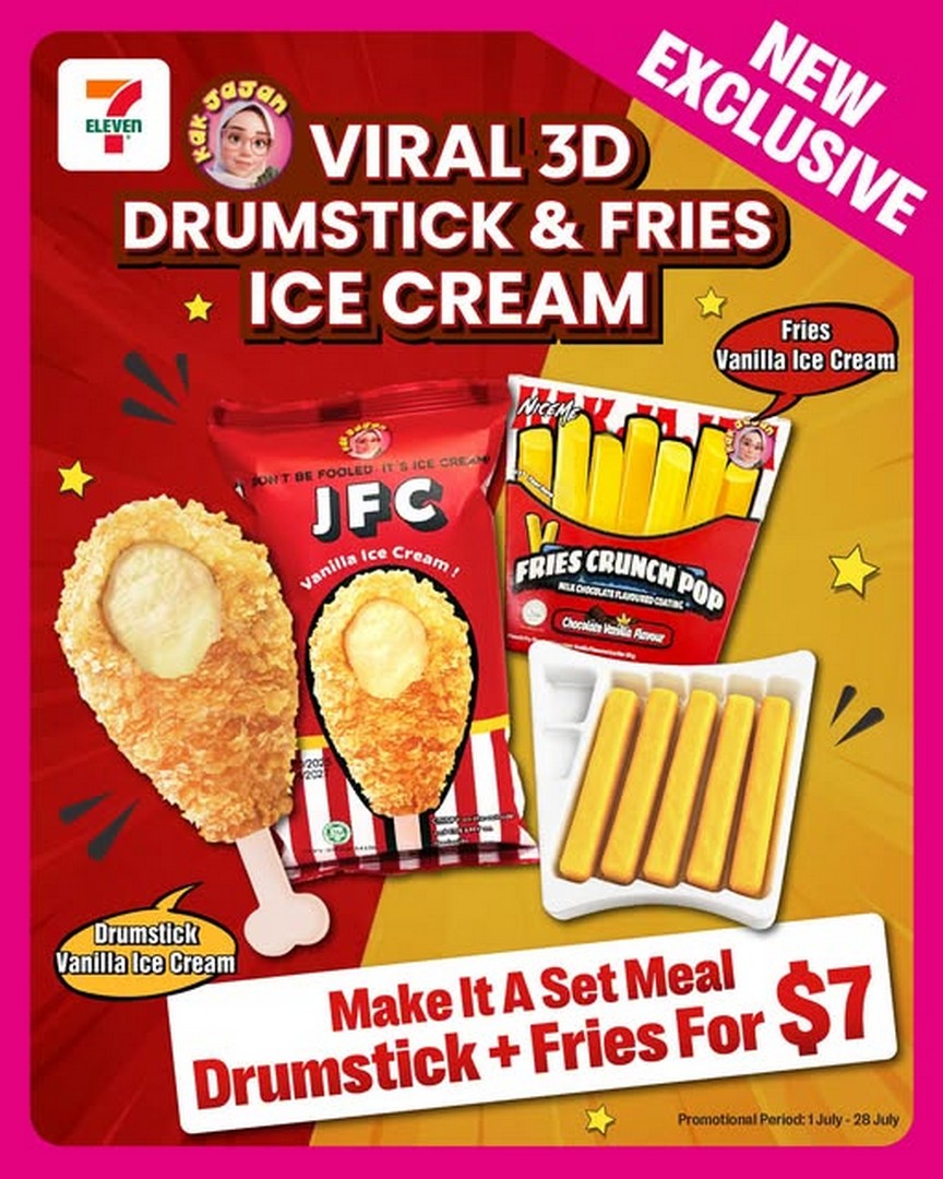 7-Eleven-Singapore-Kak-Jajan-JFC-Drumstick-and-Fries-Vanilla-Ice-Cream-Promotion 1–28 July 2026: 7-Eleven Singapore Kak Jajan JFC Drumstick and Fries Vanilla Ice Cream Promotion – Enjoy the Viral 3D Ice Cream Set Meal for Just $7
