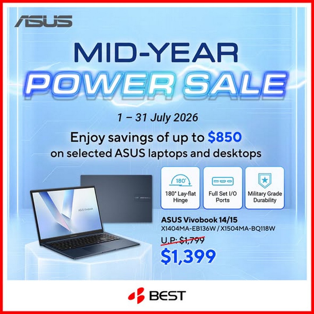 BEST-Denki-Singapore-ASUS-Mid-Year-Power-Sale-2 Now till 31 July 2026: BEST Denki Singapore ASUS Mid-Year Power Sale – Save Up to S$850 on ASUS Laptops and Desktops Promotion for Work, Study and Gaming