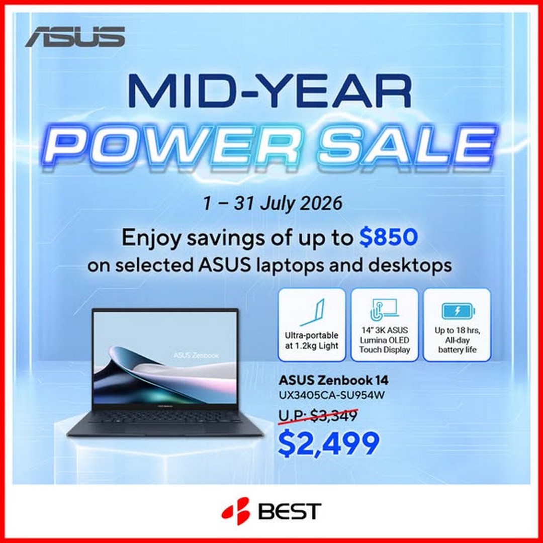 BEST-Denki-Singapore-ASUS-Mid-Year-Power-Sale Now till 31 July 2026: BEST Denki Singapore ASUS Mid-Year Power Sale – Save Up to S$850 on ASUS Laptops and Desktops Promotion for Work, Study and Gaming