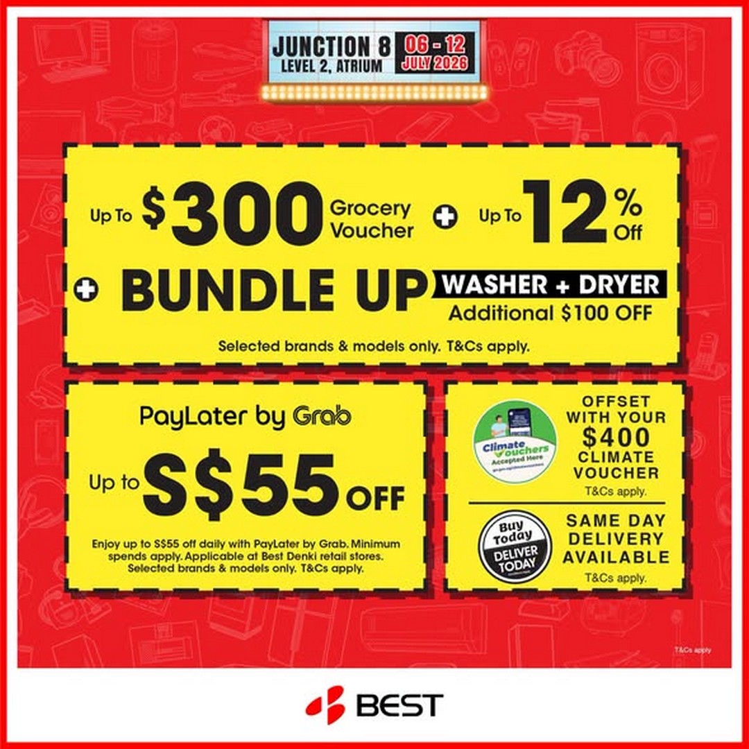 BEST-Denki-Singapore-Junction-8-DENKI-SHOW-Promotion-1 Now till 12 July 2026: BEST Denki Singapore Junction 8 DENKI SHOW Promotion – Enjoy Huge Savings on TVs, Home Appliances, Kitchen Essentials and More