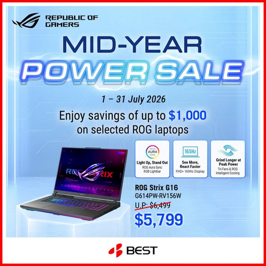 BEST-Denki-Singapore-Mid-Year-Power-Sale-2 1–31 July 2026: BEST Denki Singapore Mid-Year Power Sale – Save Up to $1,000 on Selected ASUS ROG Gaming Laptops Promotion