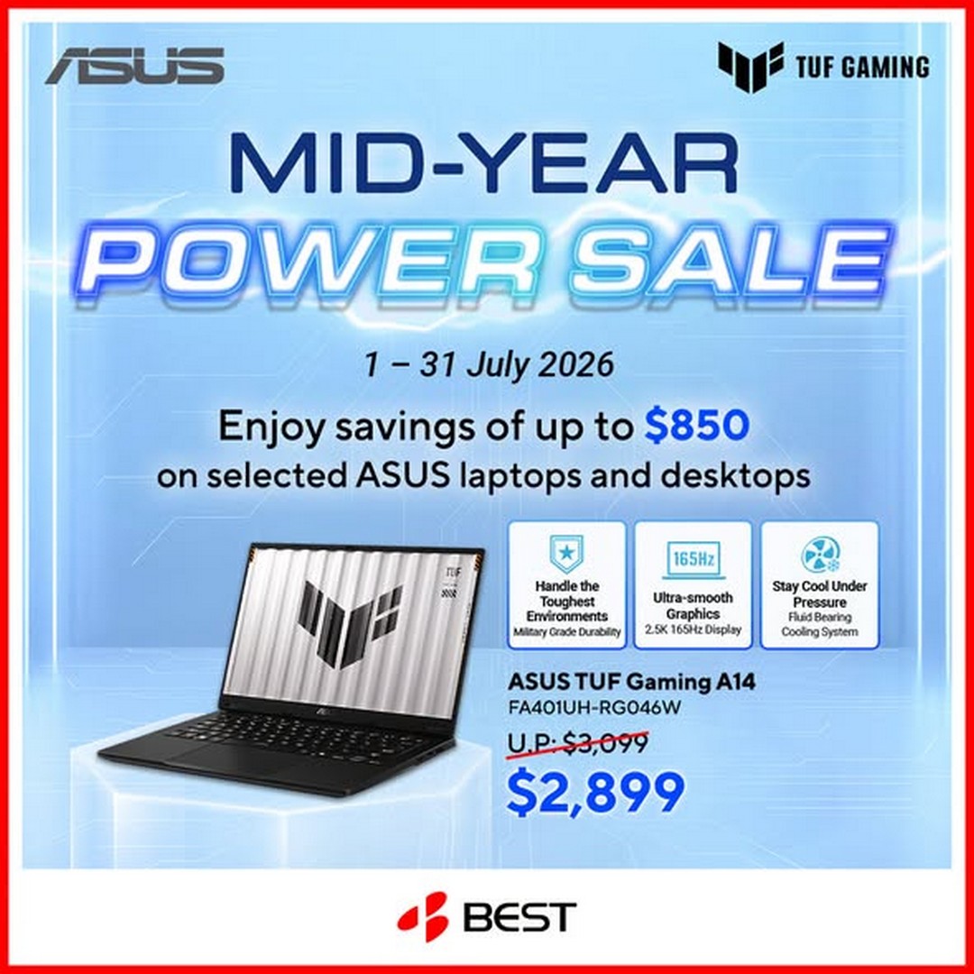 BEST-Denki-Singapore-Mid-Year-Power-Sale 1–31 July 2026: BEST Denki Singapore Mid-Year Power Sale – Save Up to $1,000 on Selected ASUS ROG Gaming Laptops Promotion