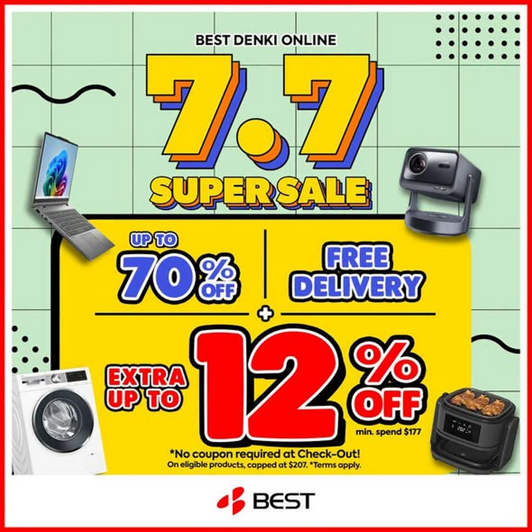 BEST-Denki-Singapore-Online-Exclusive-Mega-Tech-Home-Appliances-Sale 3 July 2026 onwards: BEST Denki Singapore: Online Exclusive Mega Tech & Home Appliances Sale, Up to 70% OFF + Extra 12% Discount Promotion
