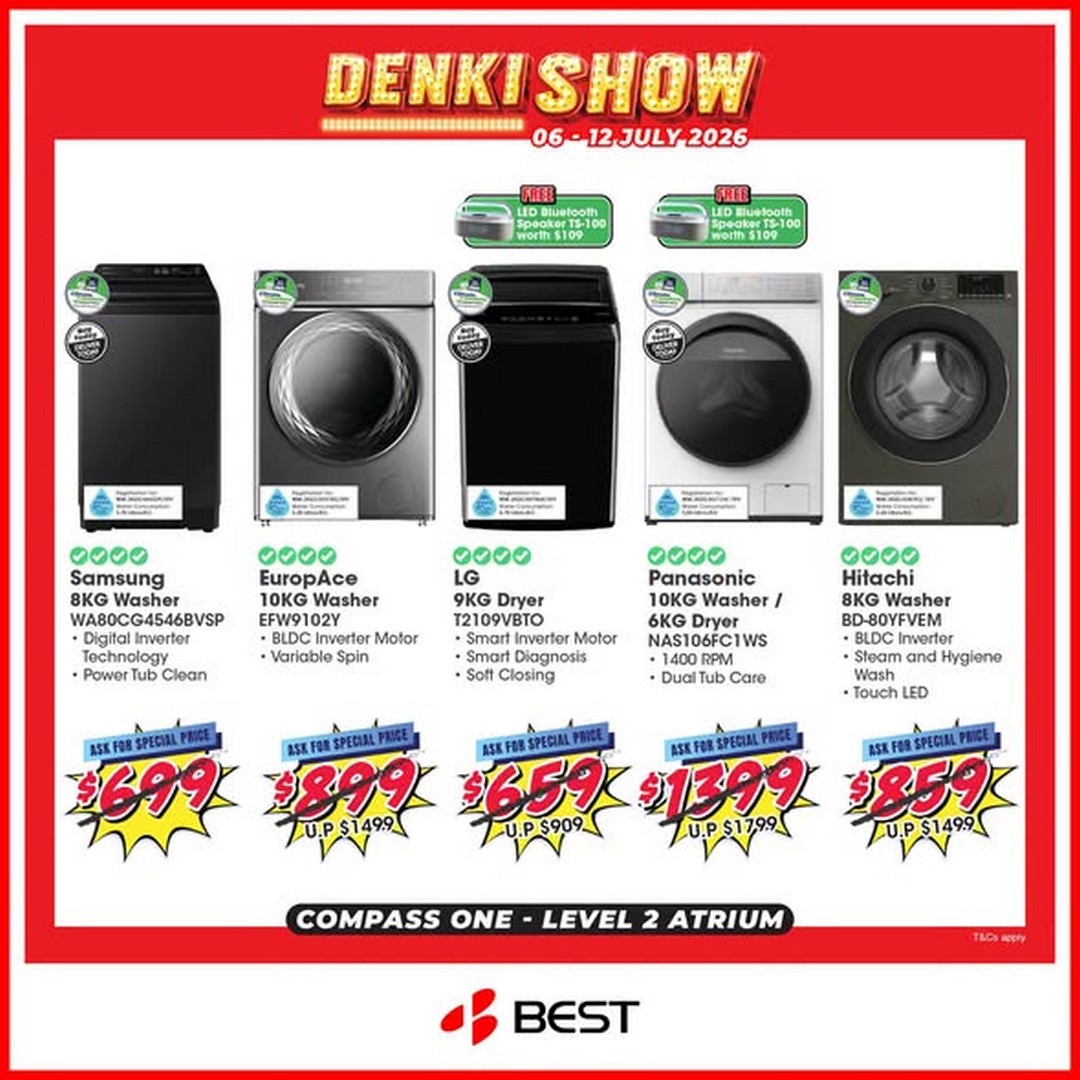 BEST-Denki-Singapore-The-Denki-Show-at-Compass-One-Sale-1 Now till 12 July 2026: BEST Denki Singapore The Denki Show at Compass One Sale – Home Appliance Promotion with Exclusive Savings