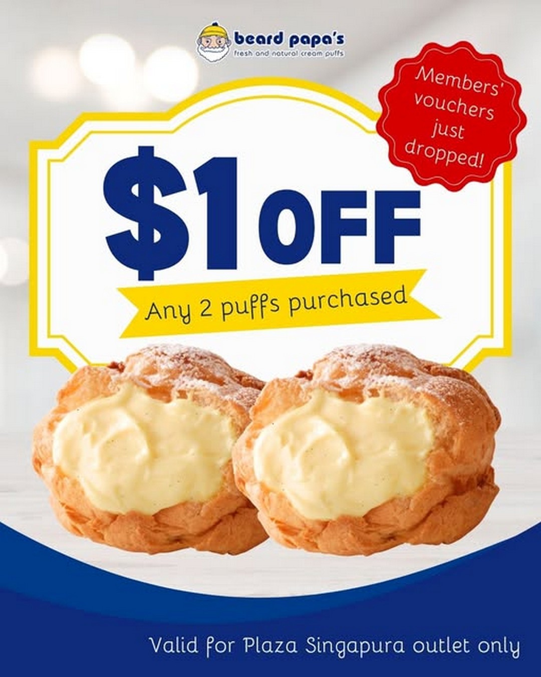 Beard-Papas-Singapore-1-OFF-Any-2-Cream-Puffs-Promotion Now till 30 July 2026: Beard Papa's Singapore $1 OFF Any 2 Cream Puffs Promotion at Plaza Singapura – Enjoy Fresh Japanese Cream Puff Savings
