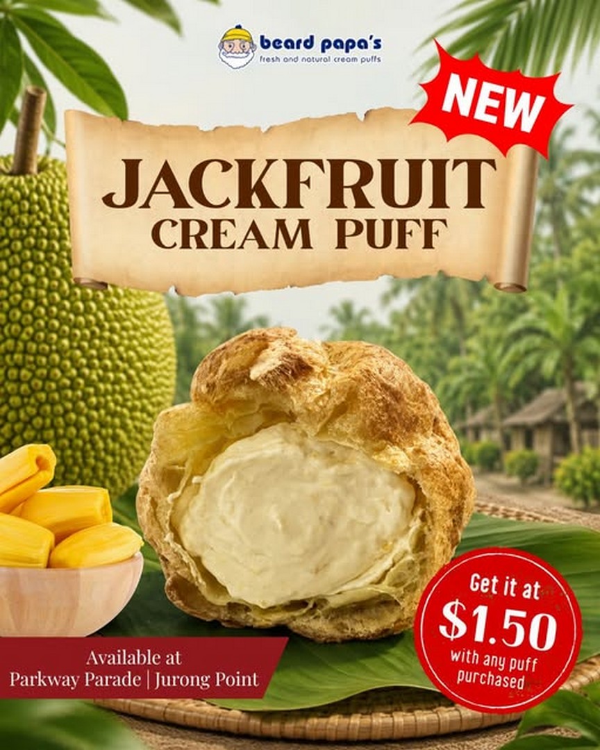 Beard-Papas-Singapore-Jackfruit-Cream-Puff-Promotion 8 July 2026 onwards: Beard Papa's Singapore Jackfruit Cream Puff Promotion – Enjoy a Limited-Time $1.50 Local Flavour Deal at Selected Outlets