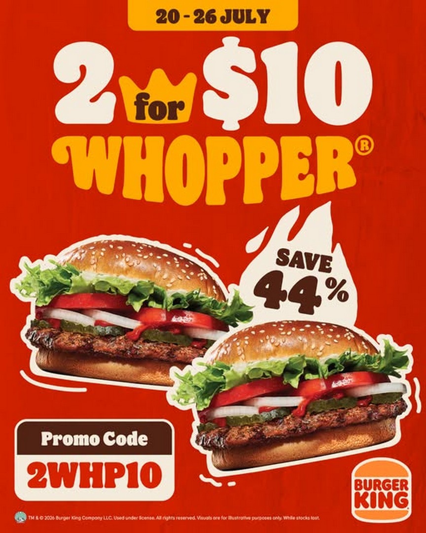 Burger-King-Singapore-Promotion-Offer-Get-2-Whopper-Burgers 20-26 July 2026: Burger King Singapore: Promotion Offer Get 2 Whopper Burgers for Only $10 with Promo Code 2WHP10