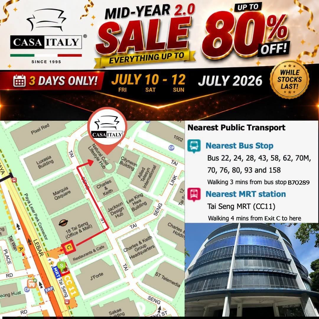 Casa-Italy-Furniture-Clearance-Sale-–-Up-to-80-OFF-13 10-12 July 2026: Casa Italy Furniture Clearance Sale – Up to 80% OFF Sofas, Dining Sets, Mattresses, Beds and Wardrobes in Singapore