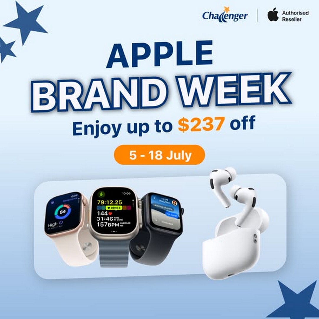 Challenger-Singapore-Apple-Brand-Week-Promotion Now till 18 July 2026: Challenger Singapore Apple Brand Week Promotion – Save Up to $237 on Apple Watch and Up to $44 on AirPods Limited-Time Sale