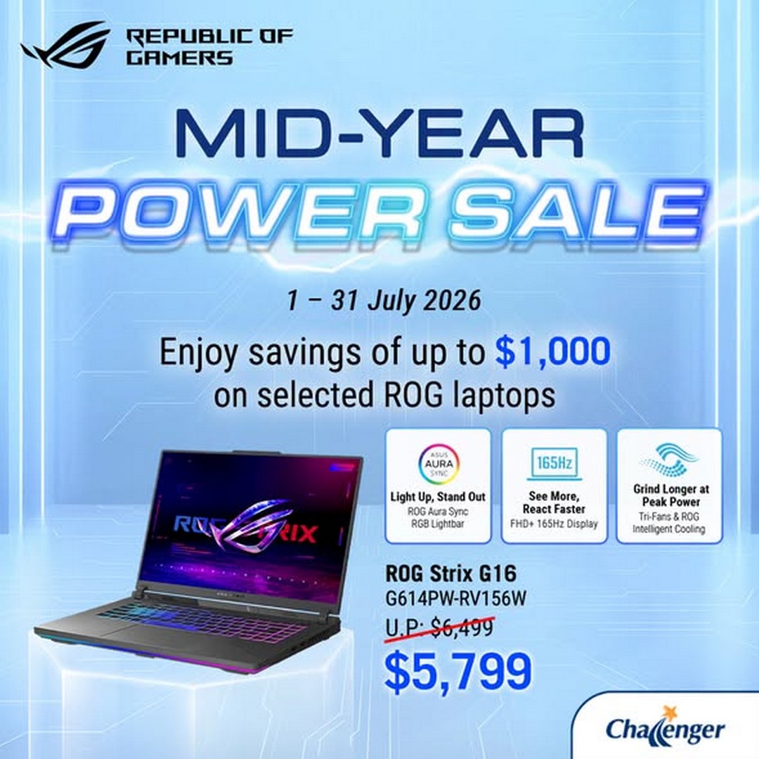 Challenger-Singapore-Mid-Year-Power-Sale-1 1-31 July 2026: Challenger Singapore Mid-Year Power Sale – Save Up to $1,000 on Selected ASUS ROG Gaming Laptops Promotion