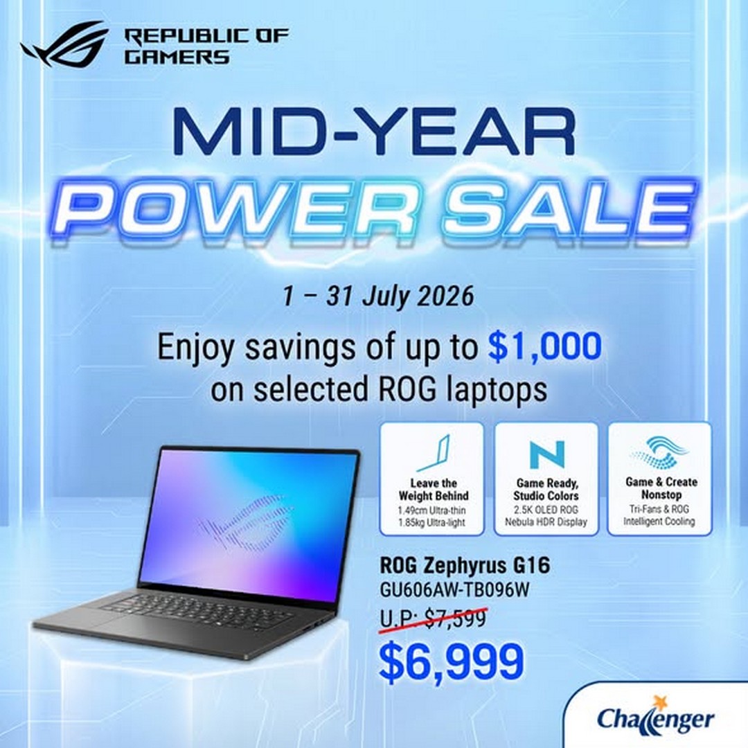 Challenger-Singapore-Mid-Year-Power-Sale-2 1-31 July 2026: Challenger Singapore Mid-Year Power Sale – Save Up to $1,000 on Selected ASUS ROG Gaming Laptops Promotion