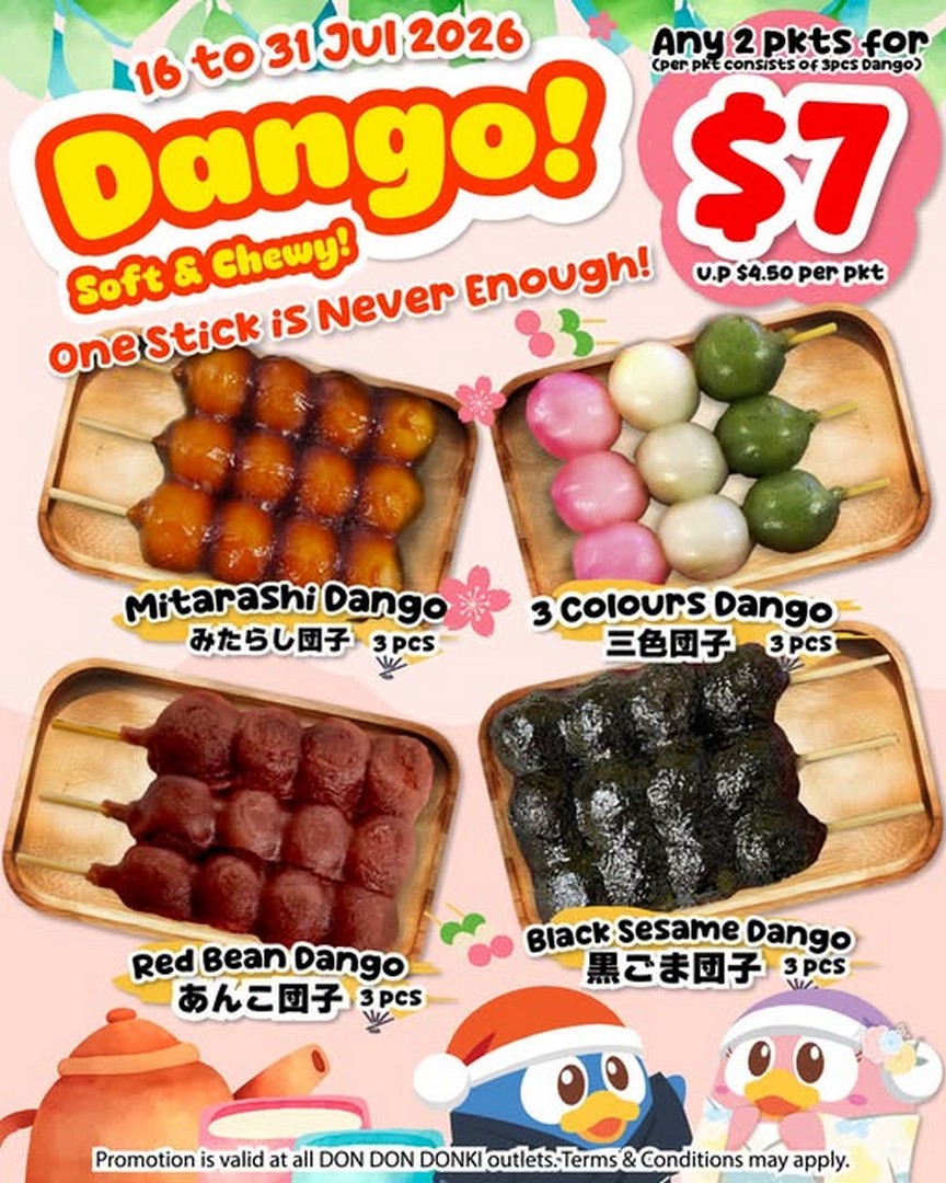 DON-DON-DONKI-Singapore-Any-2-Dango-Packs-for-7-Promotion Now till 31 July 2026: DON DON DONKI Singapore Any 2 Dango Packs for $7 Promotion – Enjoy Authentic Japanese Sweet Treats at Great Value Across All Outlets
