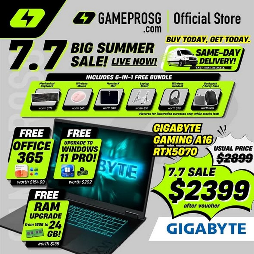 GamePro-Singapore-7.7-Laptop-Extravaganza-Sale-1 7 July 2026: GamePro Singapore 7.7 Laptop Extravaganza Sale – Enjoy Up to $500 OFF, Free 24GB RAM Upgrade, 6-in-1 Gift Bundle and More on Lazada
