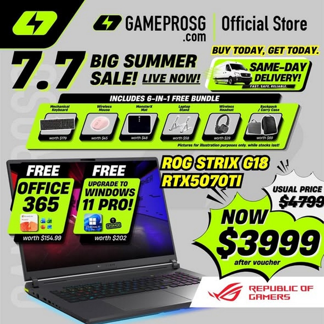 GamePro-Singapore-7.7-Laptop-Extravaganza-Sale-3 7 July 2026: GamePro Singapore 7.7 Laptop Extravaganza Sale – Enjoy Up to $500 OFF, Free 24GB RAM Upgrade, 6-in-1 Gift Bundle and More on Lazada
