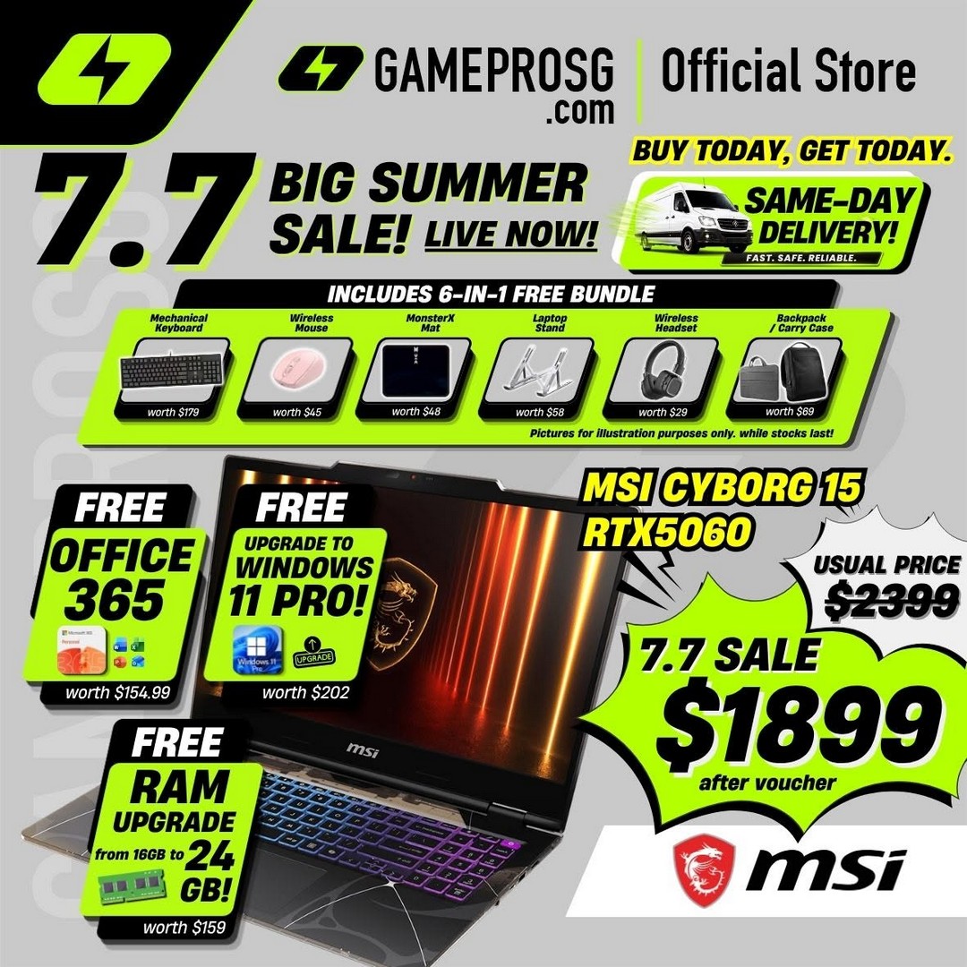 GamePro-Singapore-7.7-Laptop-Extravaganza-Sale-9 7 July 2026: GamePro Singapore 7.7 Laptop Extravaganza Sale – Enjoy Up to $500 OFF, Free 24GB RAM Upgrade, 6-in-1 Gift Bundle and More on Lazada