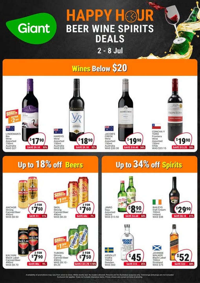Giant-Singapore-Happy-Hour-Deals-Promotion Now till 8 July 2026: Giant Singapore Happy Hour Deals Promotion – Wines Below $20, Up to 34% OFF Spirits and 18% OFF Beers While Stocks Last