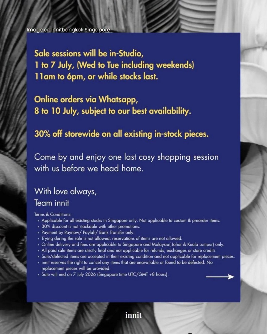 Innit-Bangkok-Singapore-Farewell-Sale-3 1–7 July 2026: Innit Bangkok Singapore Farewell Sale – Enjoy 30% OFF In-Stock Furniture and Home Décor Before the Brand Returns to Bangkok