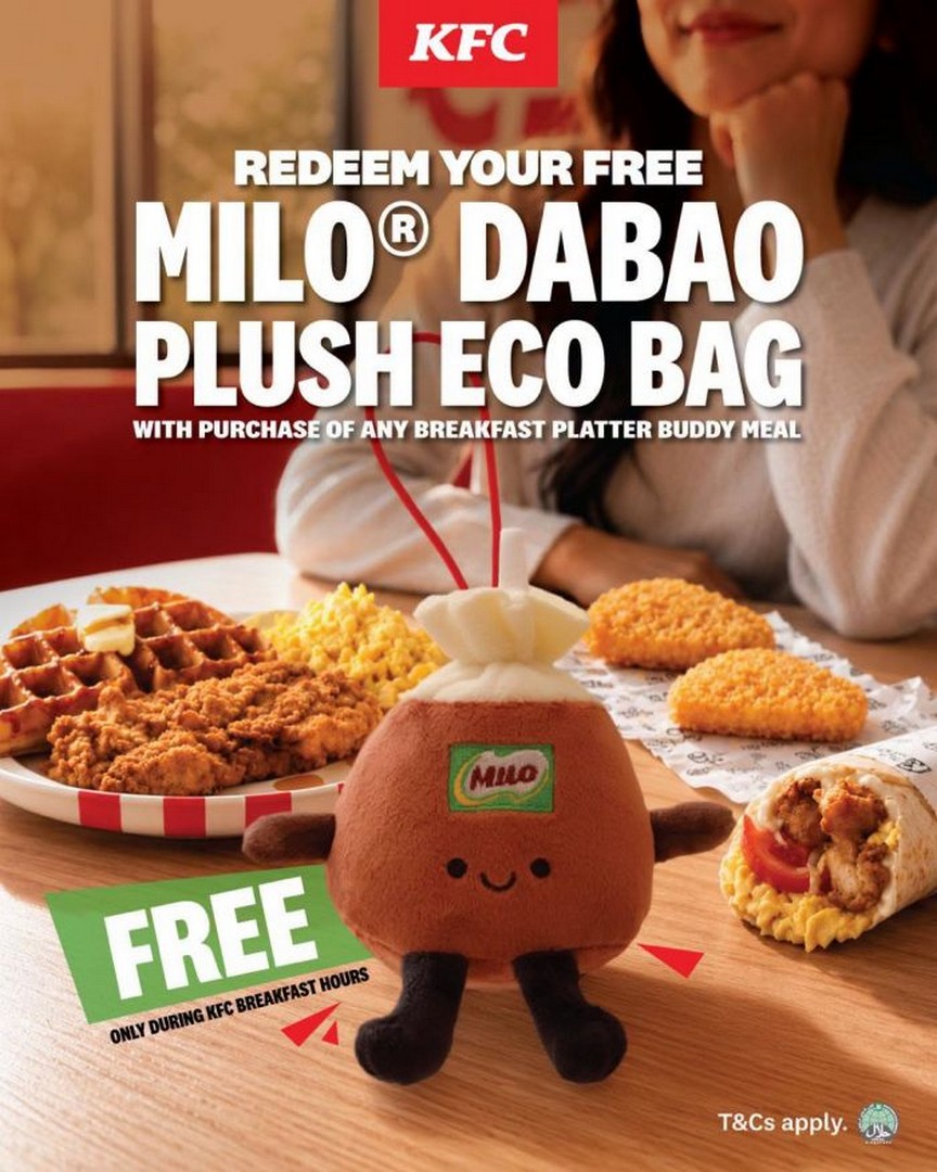 KFC-Singapore-Breakfast-Promotion-With-Free-Milo-Dabao-Plush-Eco-Ba 23 July 2026 onwards: KFC Singapore: Breakfast Promotion With Free Milo Dabao Plush Eco Bag Giveaway With Breakfast Waffle Platter Buddy Meal