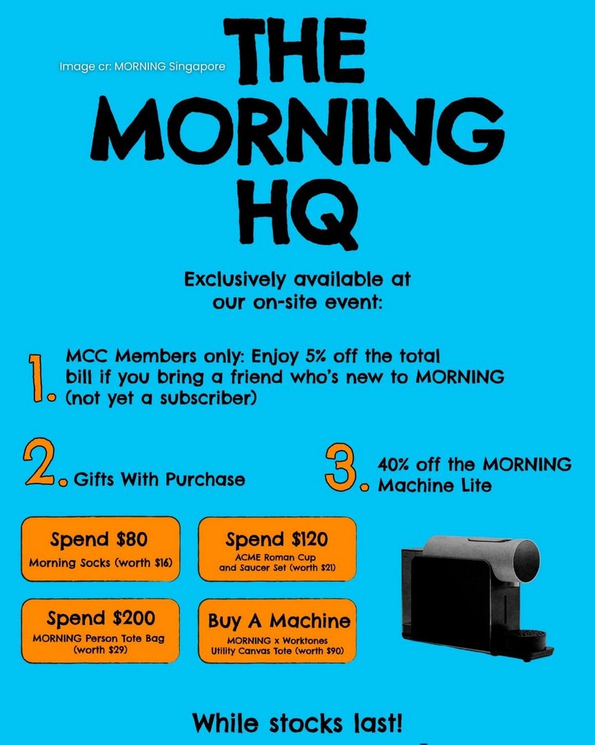 MORNING-Warehouse-Sale-–-Up-to-60-Off-2 25 July 2026: MORNING Warehouse Sale – Up to 60% Off Specialty Coffee, Coffee Machines, Drinkware and Exclusive One-Day Promotion in Singapore