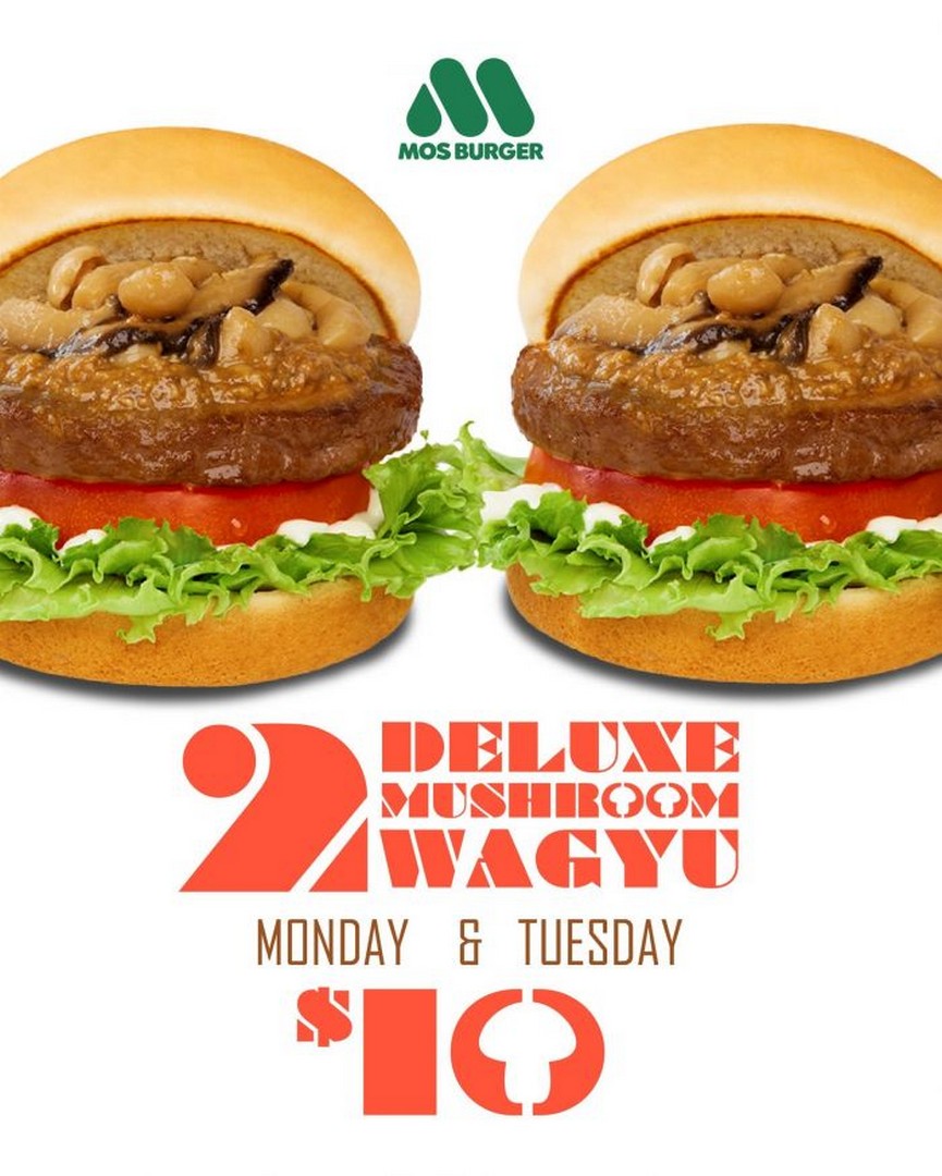 MOS-Burger-Singapore-Promotion-Get-2-Deluxe-Mushroom-Wagyu-Burgers 22 July 2026 onwards: MOS Burger Singapore Promotion, Get 2 Deluxe Mushroom Wagyu Burgers for $10 Monday & Tuesday Burger Deal