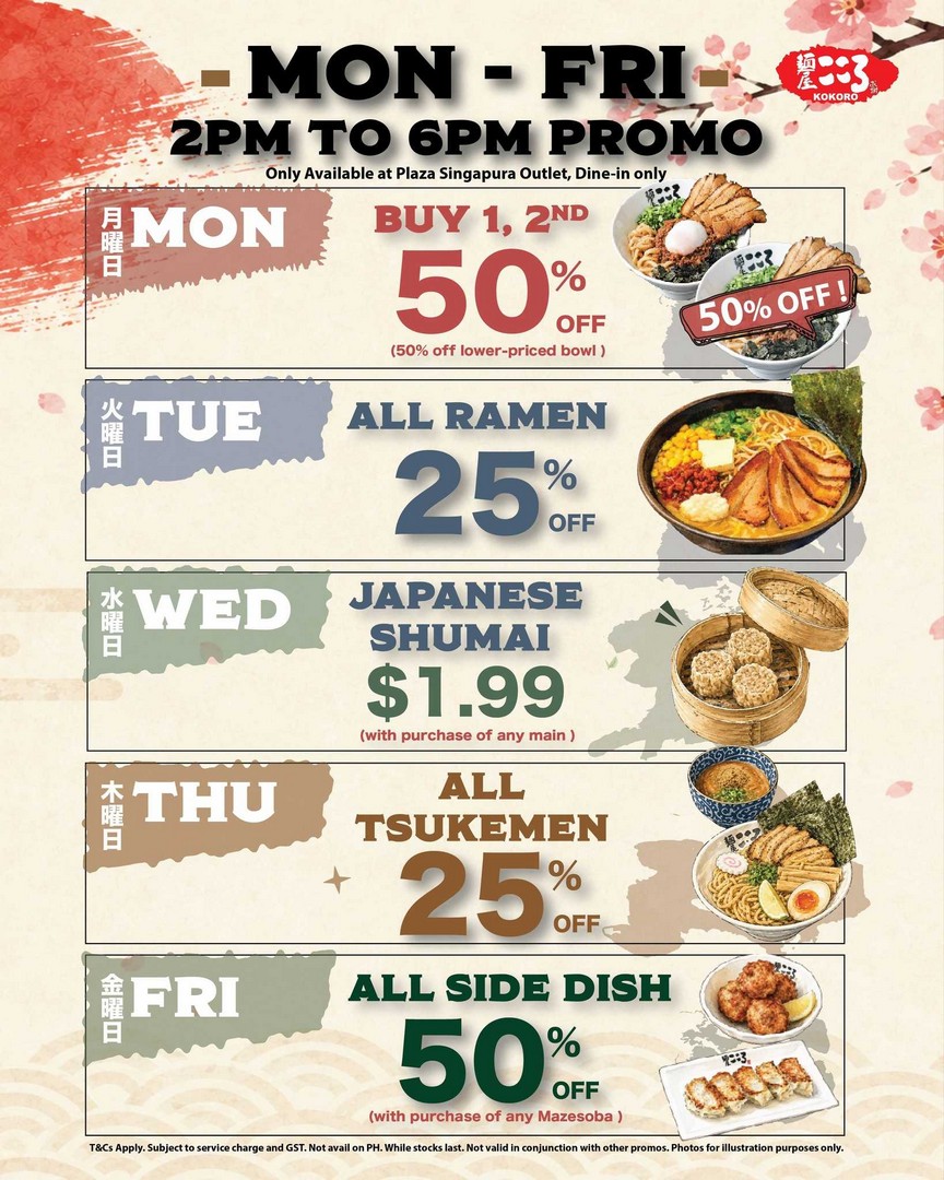 Menya-Kokoro-Singapore-Weekday-Promotion 27 July 2026 onwards: Menya Kokoro Singapore Weekday Promotion: Enjoy Up to 50% OFF Off-Peak Dine-In Deals at Plaza Singapura