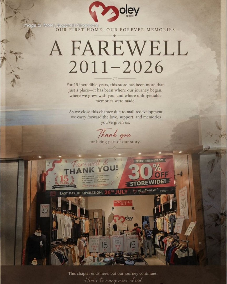 Moley-Apparels-HarbourFront-Centre-Closing-Down-Sale Now till 26 July 2026: Moley Apparels HarbourFront Centre Closing Down Sale – Enjoy 30% Storewide Promotion Before Their First Store Closes After 15 Years