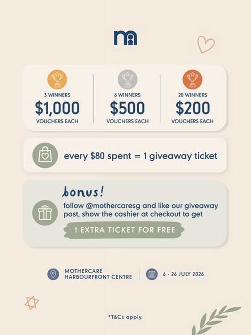 Mothercare-Singapore-Farewell-Voucher-Giveaway-at-HarbourFront-Centre-1 6-26 July 2026: Mothercare Singapore Farewell Voucher Giveaway at HarbourFront Centre – Spend $80 and Stand a Chance to Win Part of $10,000 in Mothercare Vouchers
