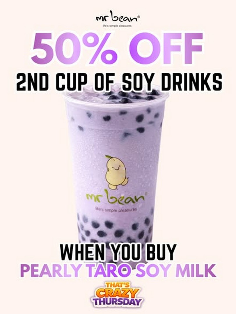 Mr-Bean-Singapore-Pearly-Taro-Soy-Milk-Promotion-3 29 July 2026 Onwards: Mr Bean Singapore Pearly Taro Soy Milk Promotion: Enjoy 50% Off Your Second Soy Drink