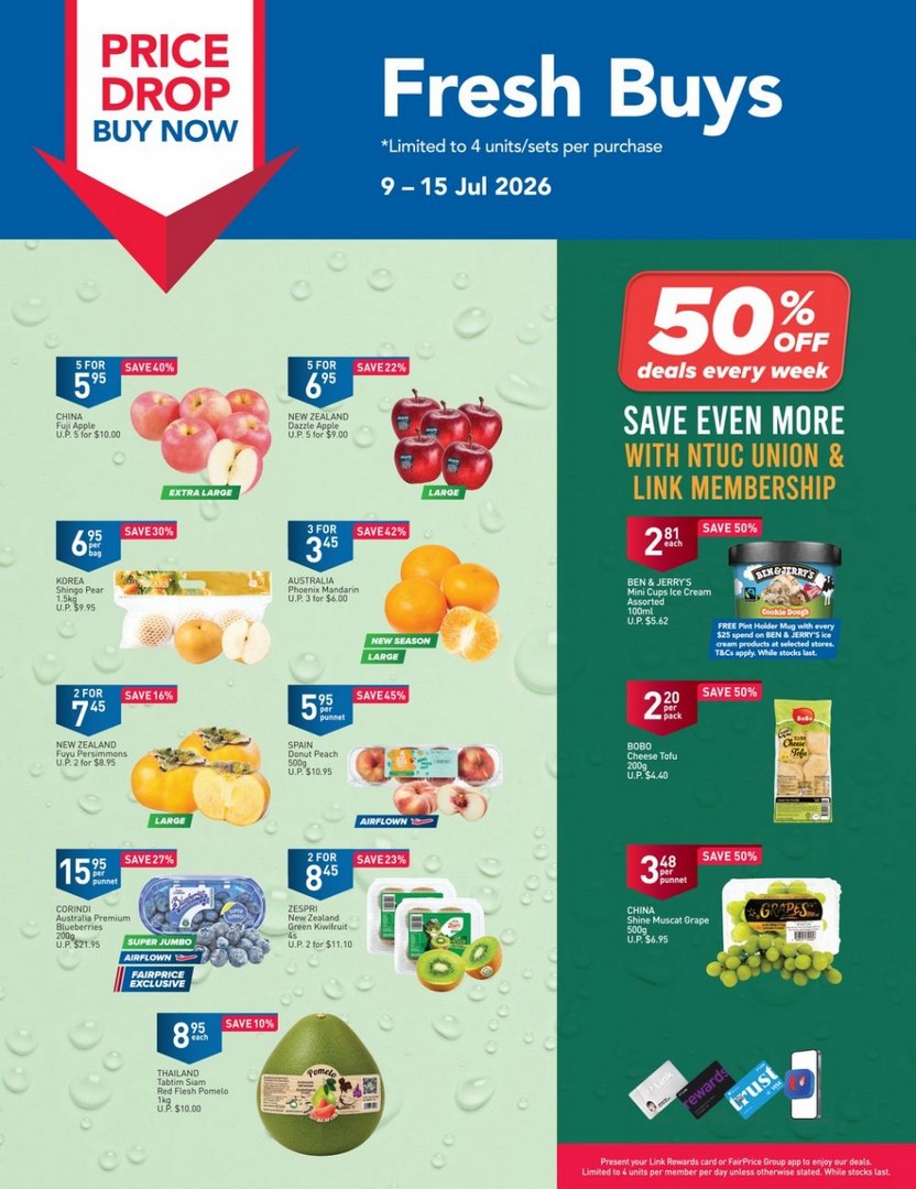 NTUC-FairPrice-Fresh-Buys-Weekly-Promotion 9-15 July 2026: NTUC FairPrice Fresh Buys Weekly Promotion – Save Up to 68% on Fresh Groceries, Ice Cream, Fruits and Everyday Essentials