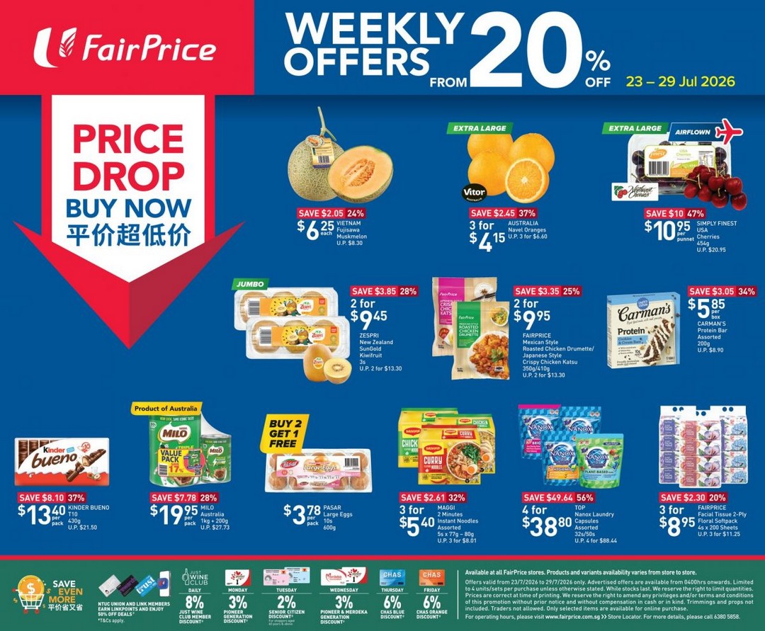 NTUC-FairPrice-Weekly-Offers-Price-Drop-Promotion-–-Save-from-20-Off 23-29 July 2026: NTUC FairPrice Weekly Offers Price Drop Promotion – Save from 20% Off on Groceries, Fresh Produce and Household Essentials Across Singapore