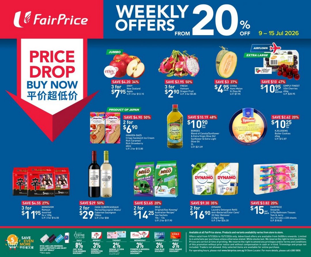NTUC-FairPrice-Weekly-Offers-Price-Drop-Promotion 9-15 July 2026: NTUC FairPrice Weekly Offers Price Drop Promotion – Save Up to 50% on Groceries, Fresh Produce, Ice Cream and Household Essentials