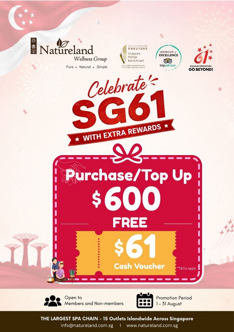 Natureland-Singapore-SG61-Promotion 1-31 August 2026: Natureland Singapore SG61 Promotion: Get Bonus $61 Cash Voucher With $600 Cash Voucher Purchase Across All Outlets