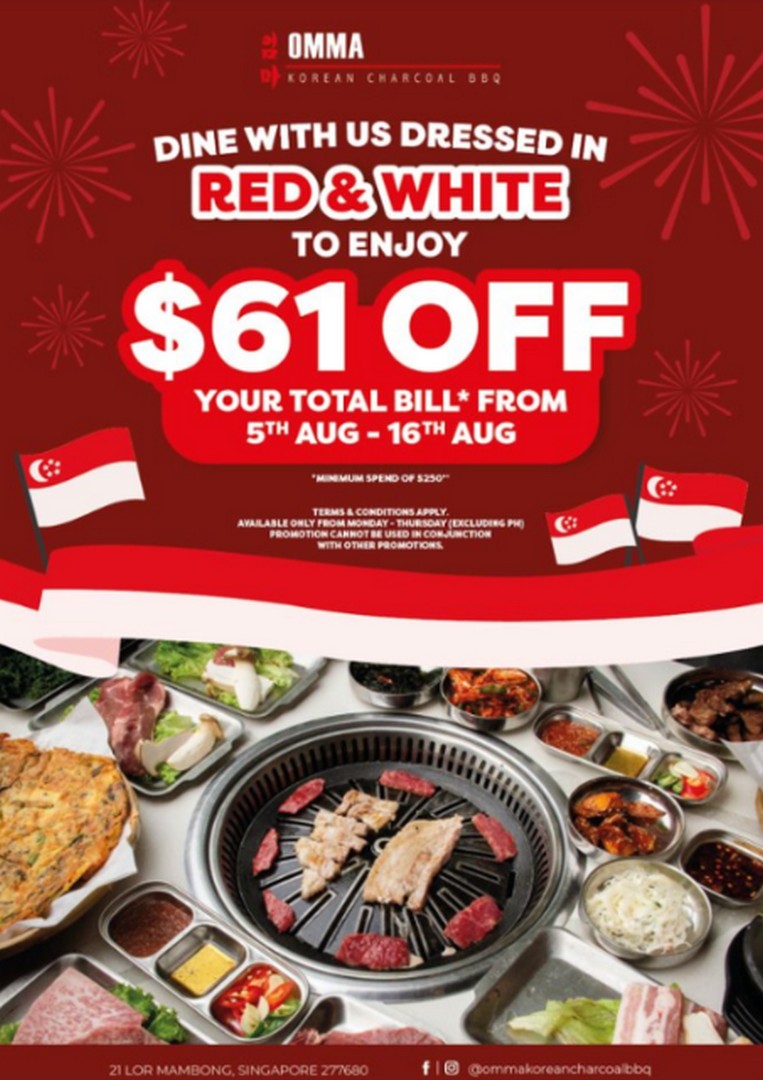 OMMA-Korean-Charcoal-BBQ-National-Day-Red-and-White-Dress-Up-61-Off 5-16 August 2026: OMMA Korean Charcoal BBQ: National Day Red and White Dress Up $61 Off Promotion