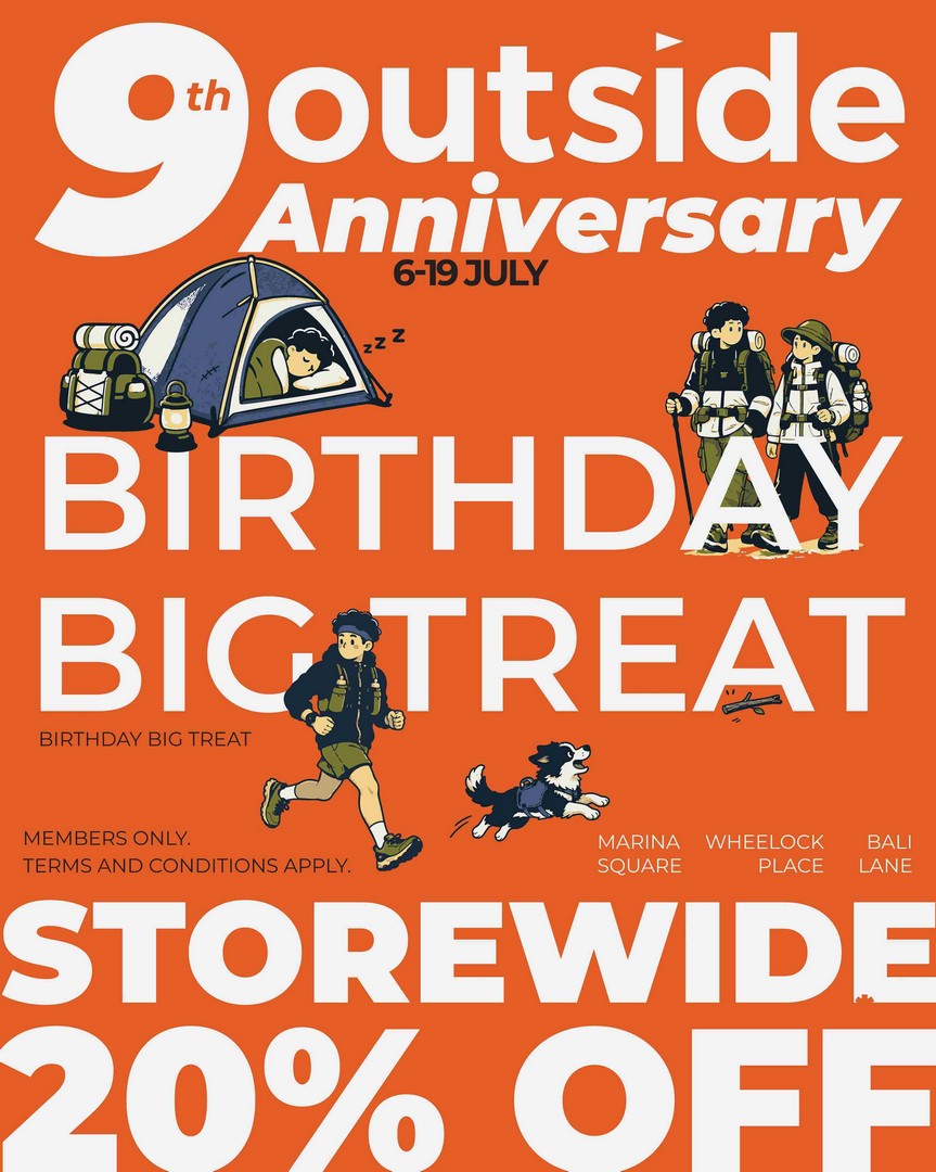 OUTSIDE-9th-Birthday-Storewide-20-OFF-Promotion 6-19 July 2026: OUTSIDE 9th Birthday Storewide 20% OFF Promotion at All Singapore Stores – Exclusive Members Anniversary Sale