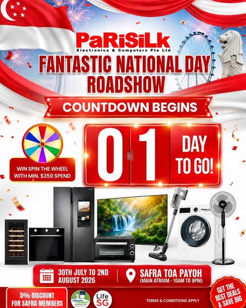 Parisilk-National-Day-Roadshow-Sale 30 July-2 August 2026: Parisilk National Day Roadshow Sale Promotion at SAFRA Toa Payoh, Enjoy Fantastic Deals on Electronics, Home Appliances and Entertainment Systems