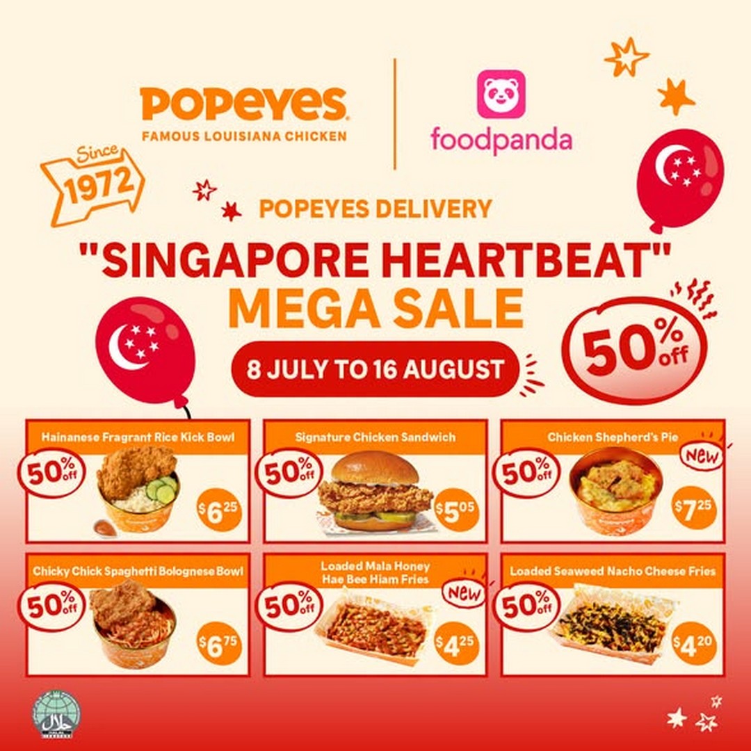 Popeyes-Singapore-Singapore-Heartbeat-Delivery-Promotion-1 8 July – 16 August 2026: Popeyes Singapore "Singapore Heartbeat" Delivery Promotion – Enjoy 1-for-1 Grab Deals and 50% Off Foodpanda National Day Specials