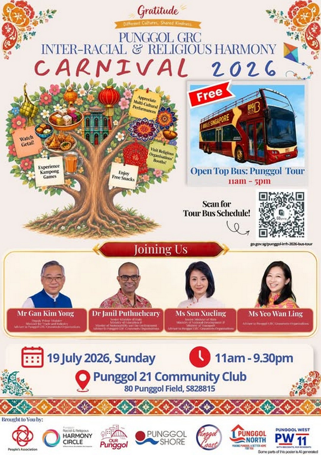 Punggol-GRC-Inter-Racial-Religious-Harmony-Carnival-2026-Promotion 19 July 2026: Punggol GRC Inter-Racial & Religious Harmony Carnival 2026 Promotion – Enjoy Free Open Top Bus Tour, Cultural Performances, Kampong Games and Family Fun at Punggol 21 Community Club