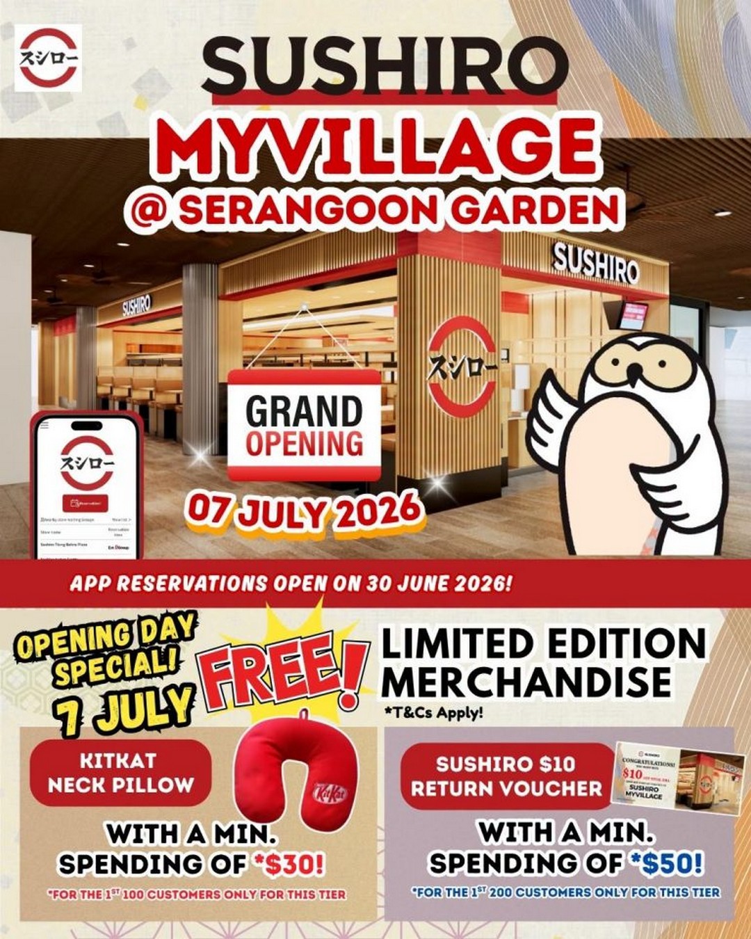 SUSHIRO-Singapore-myVillage-Serangoon-Garden-Grand-Opening-Promotion 7-20 July 2026: SUSHIRO Singapore myVillage Serangoon Garden Grand Opening Promotion – Enjoy 1-for-1 Sushi Deals, Opening Day Gifts and Exclusive Launch Rewards
