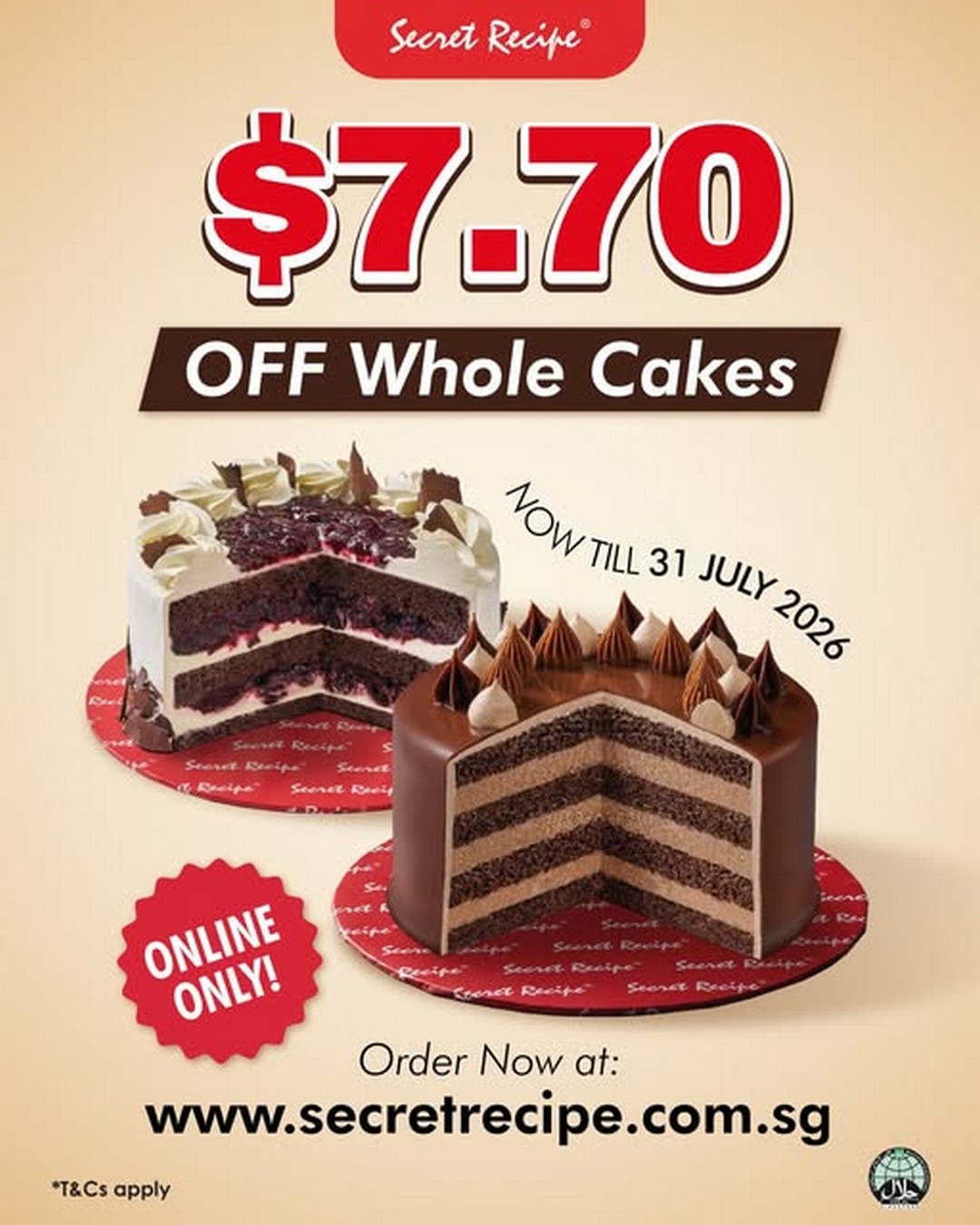 Secret-Recipe-Singapore-7.7-Whole-Cake-Promotion Now till 31 July 2026: Secret Recipe Singapore 7.7 Whole Cake Promotion – Enjoy $7.70 OFF Any Whole Cake Ordered Online