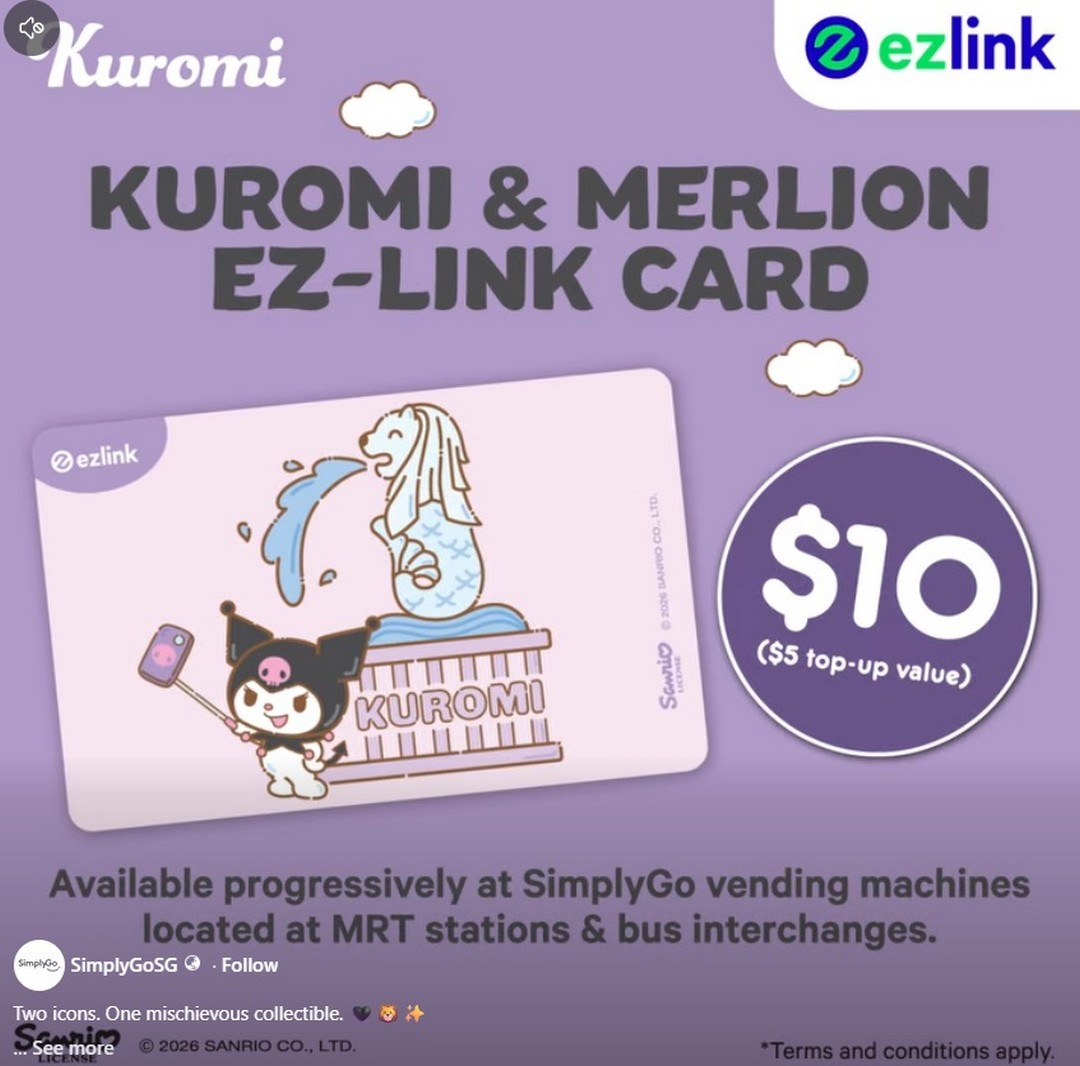 SimplyGo-Singapore-Kuromi-Merlion-EZ-Link-Card-Promotion 13 July 2026 onwards: SimplyGo Singapore Kuromi & Merlion EZ-Link Card Promotion – Limited Edition Collectible Available for $10 at MRT Stations and Bus Interchanges