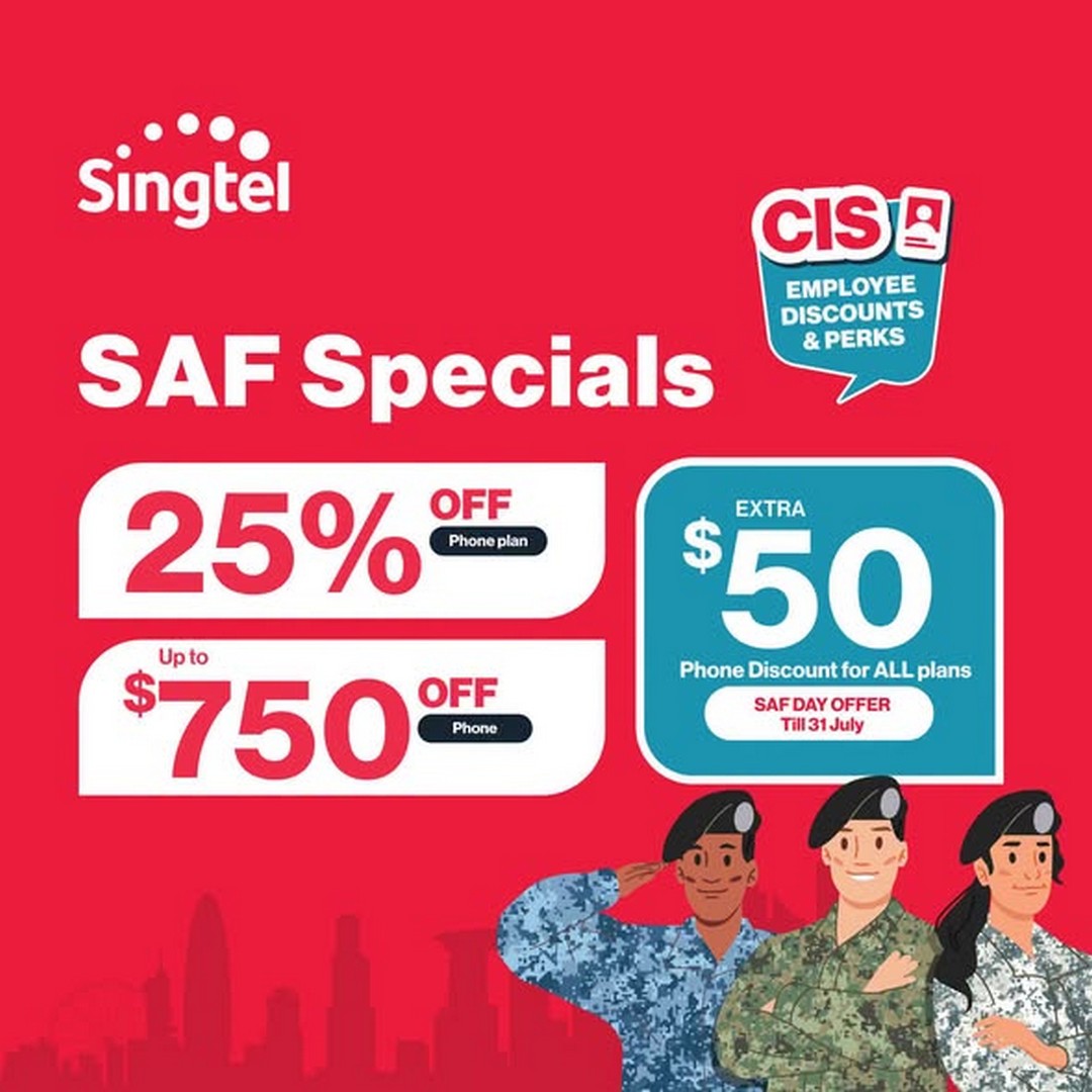 Singtel-SAF-Day-Promotion-–-Exclusive-25-Off-Mobile-Plans Now till 31 July 2026: Singtel SAF Day Promotion – Exclusive 25% Off Mobile Plans, Up to $750 Savings, $0 iPhone 17 and Samsung Galaxy S26 Ultra Deals for MINDEF, SAF & MHA Personnel