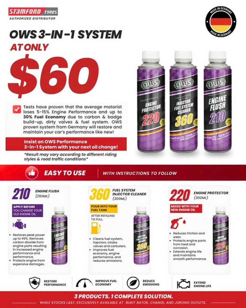 Stamford-Tyres-Retail-Singapore-OWS-3-in-1-Engine-Care-System-Promotion 1 July 2026 onwards: Stamford Tyres Retail Singapore OWS 3-in-1 Engine Care System Promotion – Engine Care Package for Only $60